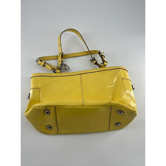 Coach Purse Canary Yellow Patent Leather Tote Shoulder Bag Designer Authentic - Picture 10 of 12